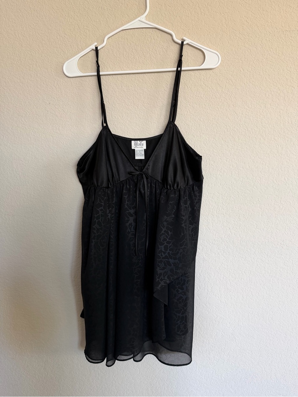 vintage Morgan Taylor Black Satin Slip Dress with Sheer Floral Skirt